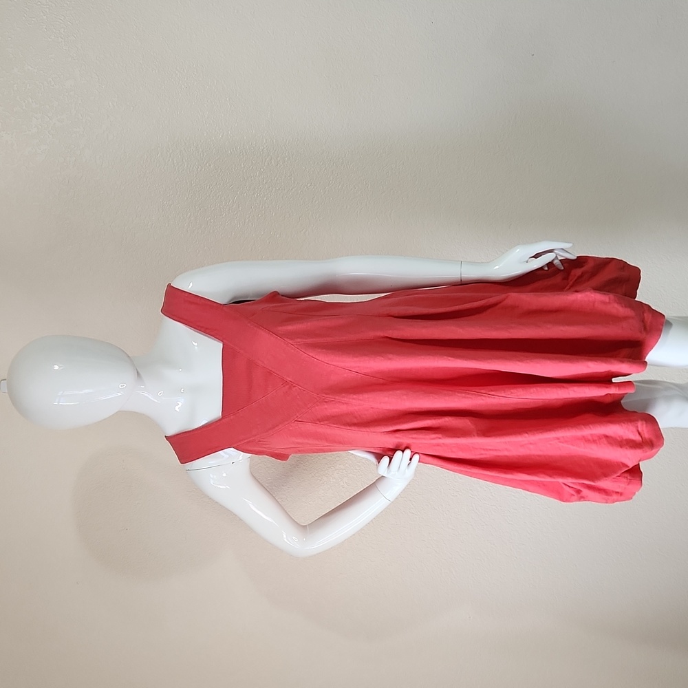Sundance Sleeveless Bubble Ruched Hem Mini Cotton Dress in Coral Size Large